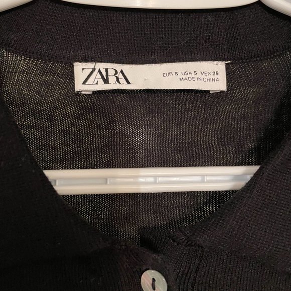 Zara Soft Black Oversized Lightweight Polo Knit Sweater Pocket-Size Small - Picture 4 of 4
